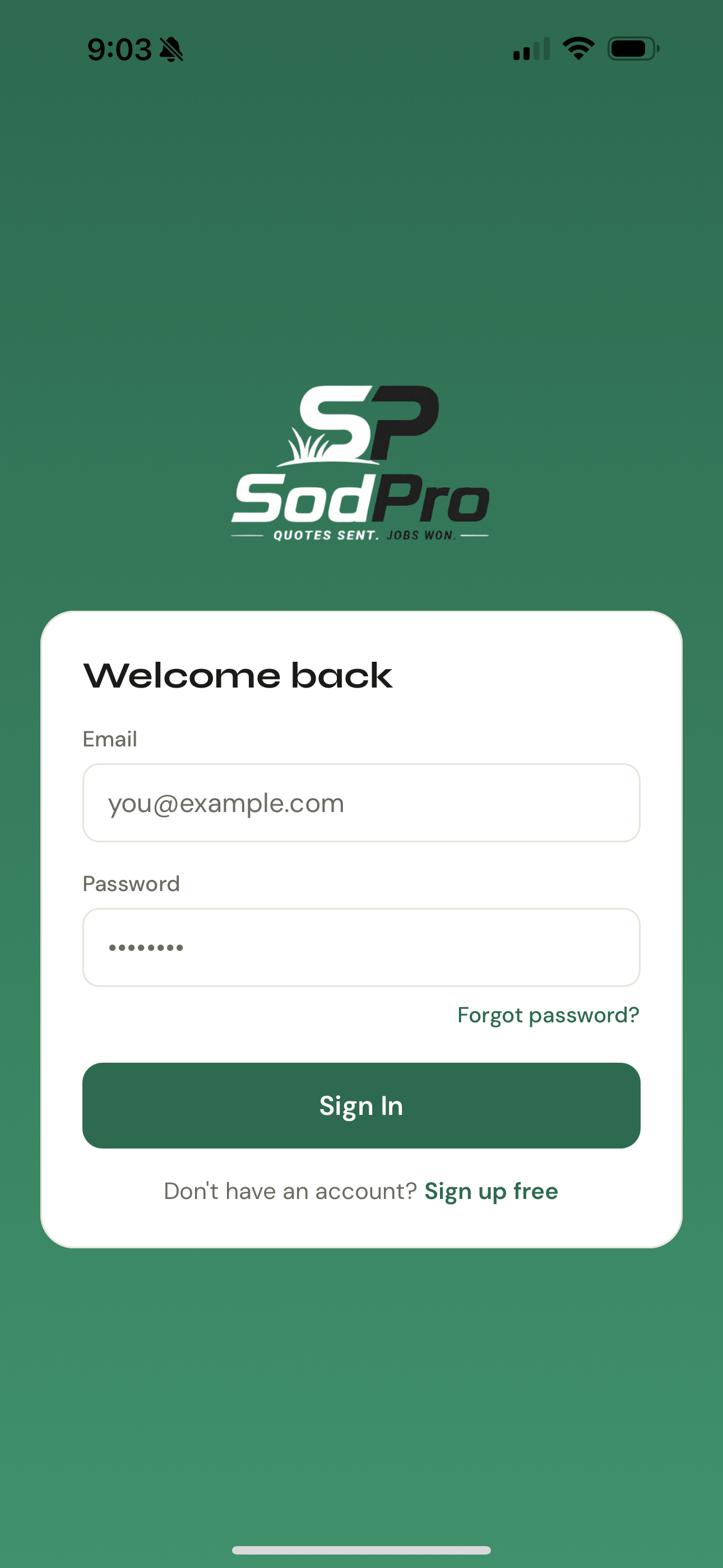 SodPro mobile app home screen preview
